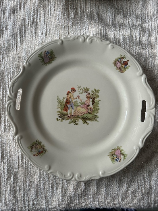 Tulowice Other - Cream Porcelain Decorative Serving Platter with Pastoral Figures